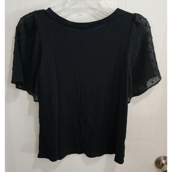 Loft Women's Blouse Top Short Sheer Sleeves Clipdot Black Size XXS Pima Cotton - Picture 5 of 7
